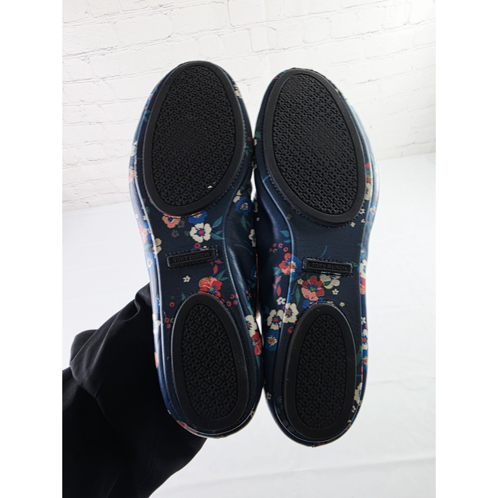 Tory Burch Minnie Travel Ballet Flats Blue Pansy Bouquet Floral Print Size 8.5 - Picture 7 of 7